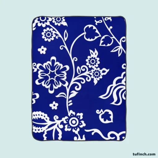 Blue White Floral Fleece Blanket 1