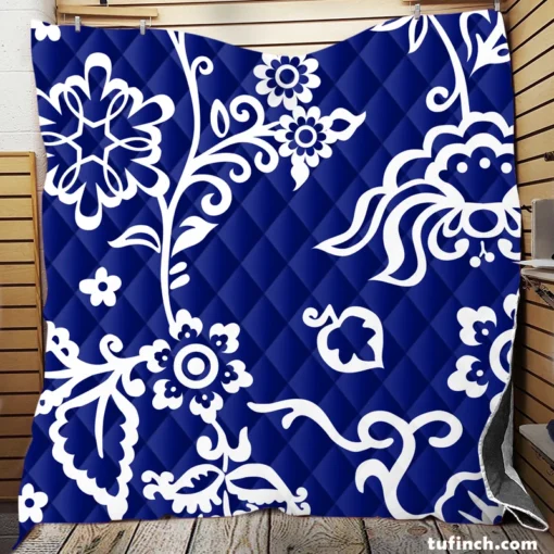 Blue White Floral Quilt Blanket