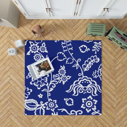 Blue White Floral Rug