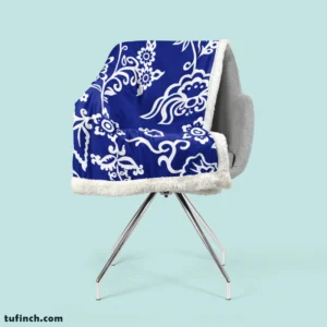 Blue White Floral Sherpa Fleece Blanket 2