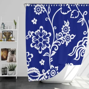 Blue White Floral Shower Curtain