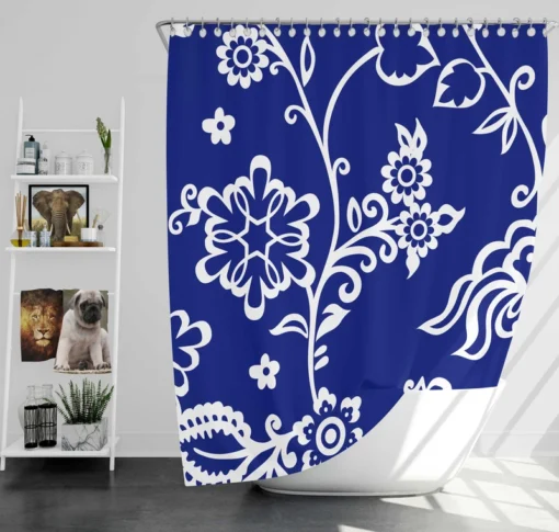 Blue White Floral Shower Curtain