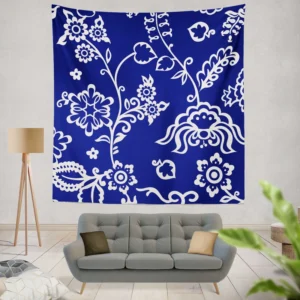 Blue White Floral Wall Tapestry