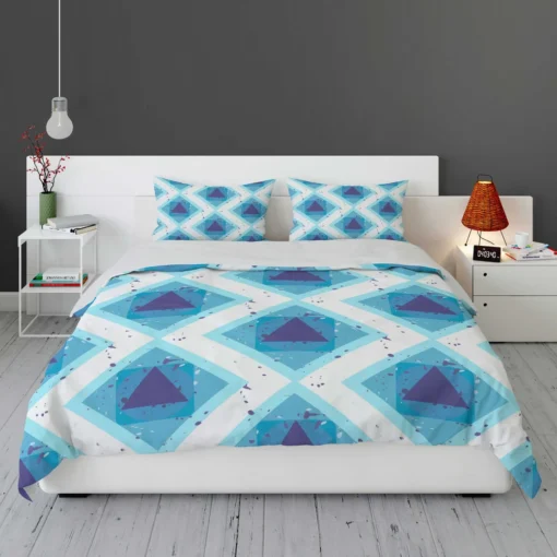 Blue White Geometrics Square Triangle Pattern Bedding Set 1