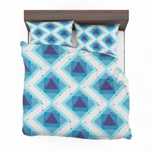 Blue White Geometrics Square Triangle Pattern Bedding Set 2