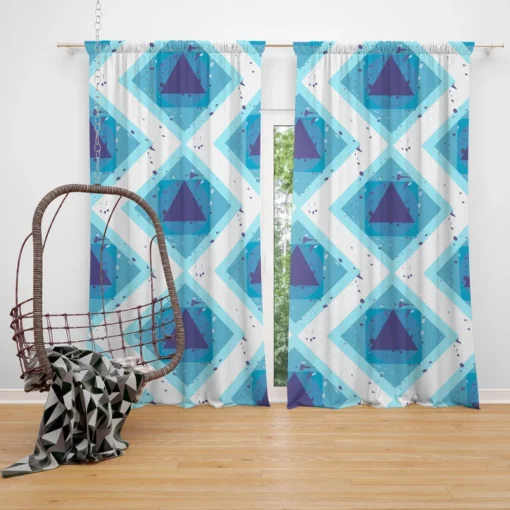 Blue White Geometrics Square Triangle Pattern Curtain