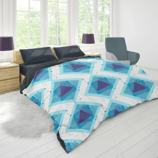 Blue White Geometrics Square Triangle Pattern Duvet Cover 1