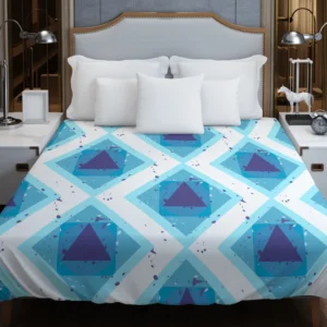 Blue White Geometrics Square Triangle Pattern Duvet Cover