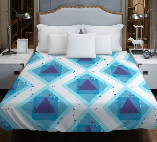 Blue White Geometrics Square Triangle Pattern Duvet Cover