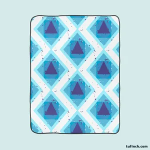 Blue White Geometrics Square Triangle Pattern Fleece Blanket 1