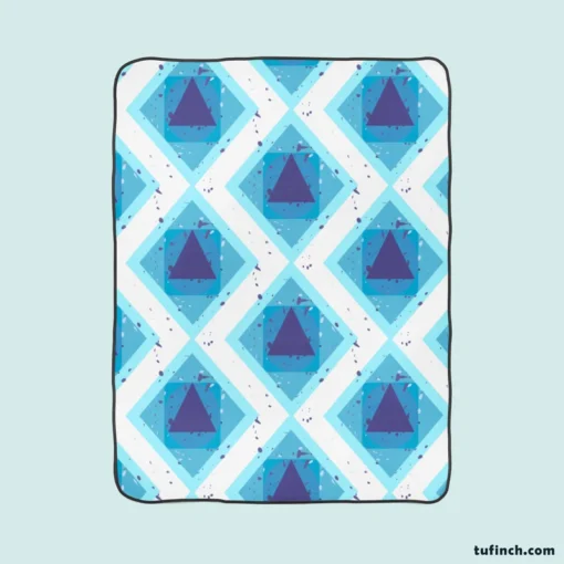 Blue White Geometrics Square Triangle Pattern Fleece Blanket 1