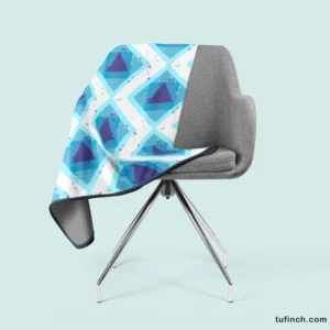 Blue White Geometrics Square Triangle Pattern Fleece Blanket 2