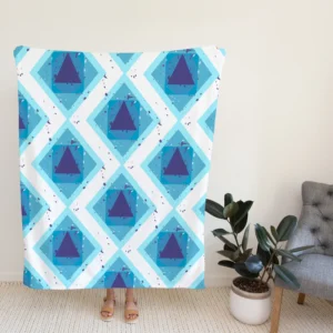 Blue White Geometrics Square Triangle Pattern Fleece Blanket