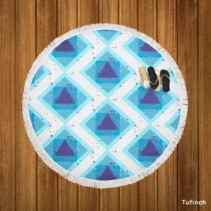 Blue White Geometrics Square Triangle Pattern Round Beach Towel