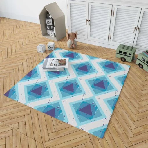 Blue White Geometrics Square Triangle Pattern Rug 1