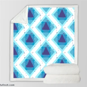 Blue White Geometrics Square Triangle Pattern Sherpa Fleece Blanket