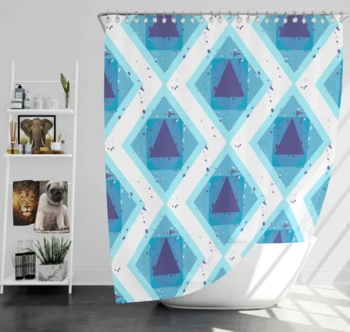 Blue White Geometrics Square Triangle Pattern Shower Curtain