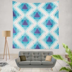 Blue White Geometrics Square Triangle Pattern Wall Tapestry