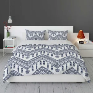 Blue White Ikat Classic Design Bedding Set 1