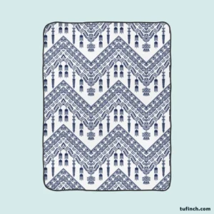 Blue White Ikat Classic Design Fleece Blanket 1