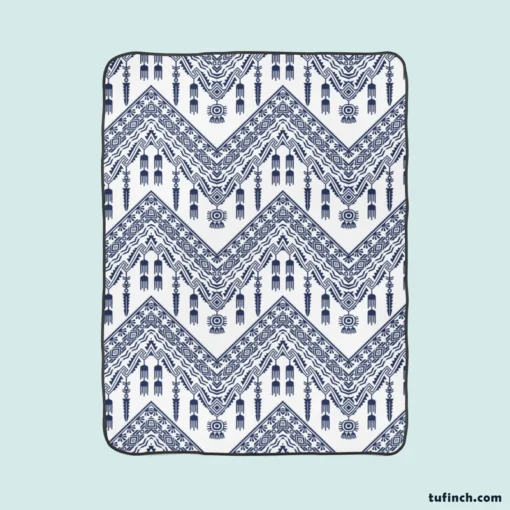 Blue White Ikat Classic Design Fleece Blanket 1