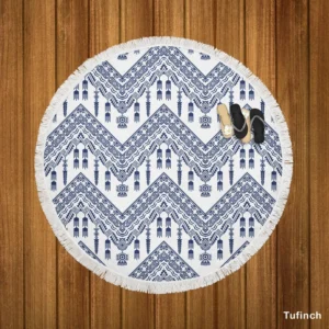 Blue White Ikat Classic Design Round Beach Towel