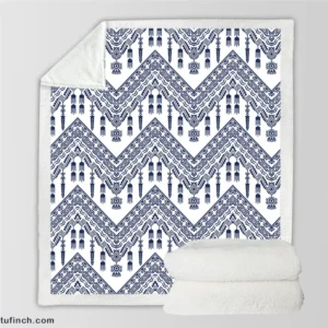 Blue White Ikat Classic Design Sherpa Fleece Blanket