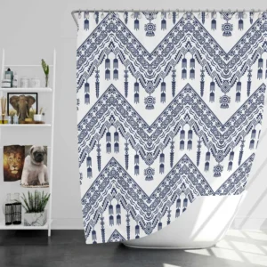 Blue White Ikat Classic Design Shower Curtain