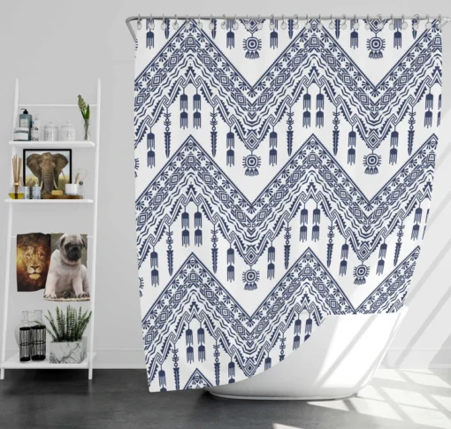 Blue White Ikat Classic Design Shower Curtain