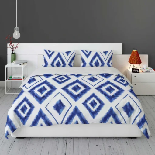 Blue White Ikat Pattern Bedding Set 1