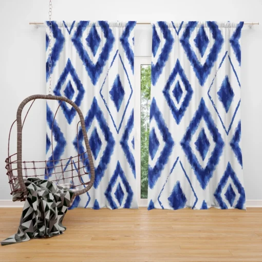 Blue White Ikat Pattern Curtain