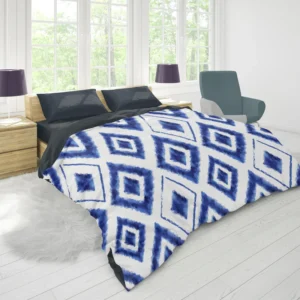 Blue White Ikat Pattern Duvet Cover 1