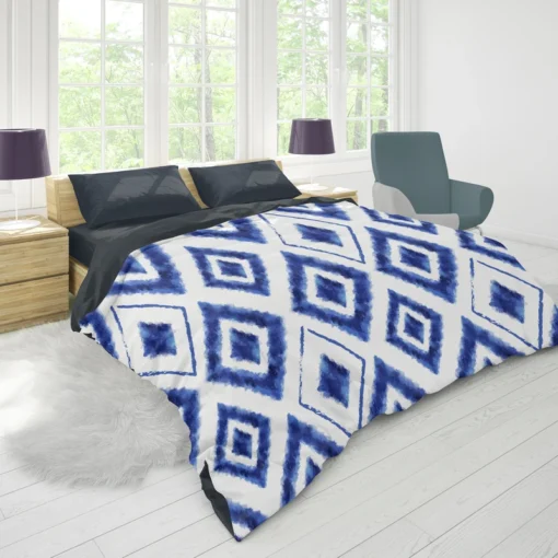 Blue White Ikat Pattern Duvet Cover 1