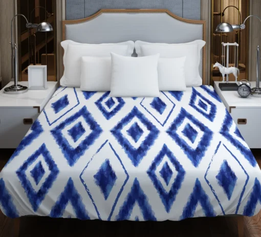 Blue White Ikat Pattern Duvet Cover