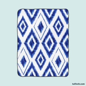 Blue White Ikat Pattern Fleece Blanket 1