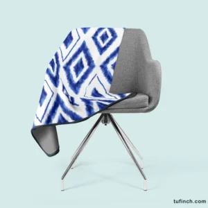 Blue White Ikat Pattern Fleece Blanket 2