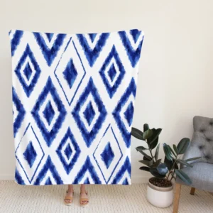 Blue White Ikat Pattern Fleece Blanket