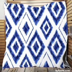 Blue White Ikat Pattern Quilt Blanket