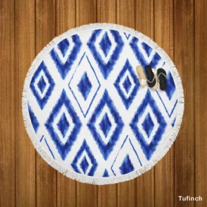 Blue White Ikat Pattern Round Beach Towel