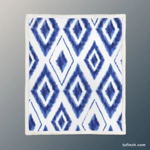 Blue White Ikat Pattern Sherpa Fleece Blanket 1