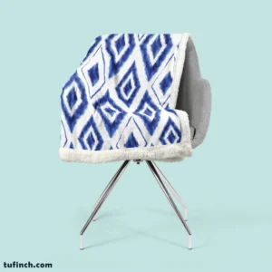 Blue White Ikat Pattern Sherpa Fleece Blanket 2