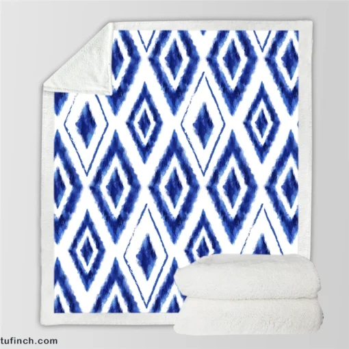 Blue White Ikat Pattern Sherpa Fleece Blanket