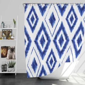 Blue White Ikat Pattern Shower Curtain