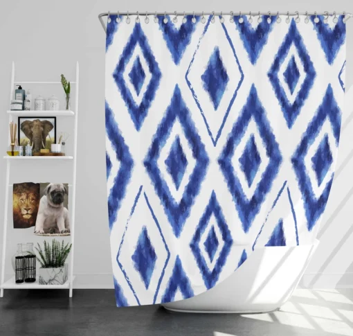 Blue White Ikat Pattern Shower Curtain