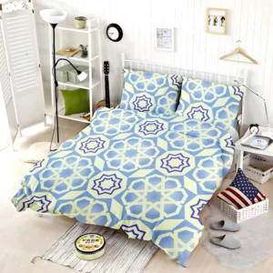 Blue White Islamic Traditional Design Bedding Set