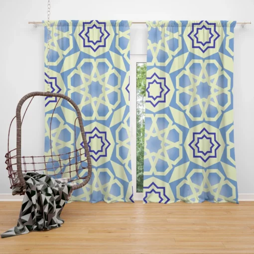 Blue White Islamic Traditional Design Curtain