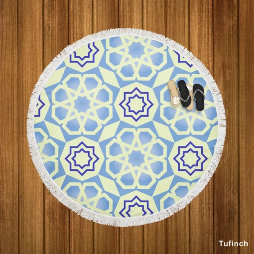 Blue White Islamic Traditional Design Round Beach Towel