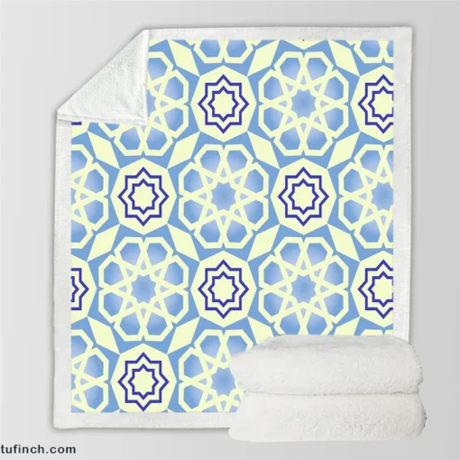 Blue White Islamic Traditional Design Sherpa Fleece Blanket