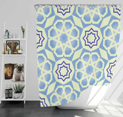 Blue White Islamic Traditional Design Shower Curtain