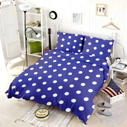 Blue White Polka Dots Design Bedding Set